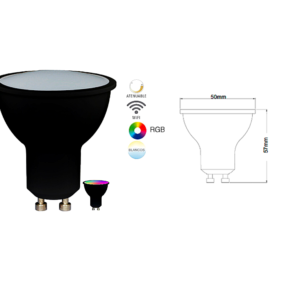 LAMPARA LED GU10 5W RGB Foco led base negra de color rojo azul amarillo  descargar aplicación de tecnolite para manejar los tonos de color  de 40 watts de potencia