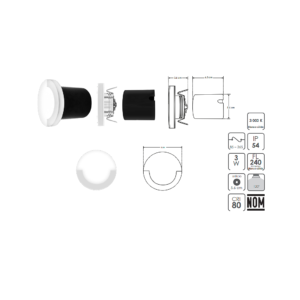 ILU8032IP54 Luminario de pared, de led, blanco cálido, 3 Watts, redondo salida de luz para adornos de pisos de pasillos, piso de alberca no en agua