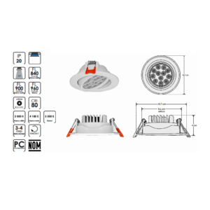 ILUDOWN12W24DW Lampara de techo dirigible 24 grados blanco 85 – 265 Vca 12 watts.