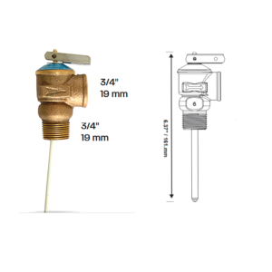 IP-801C Válvula de llave para proteccion de presion de boiler Medidas 3/4″ MNPT X 3/4″ FNPT Alto 6.37″ / 161 mm