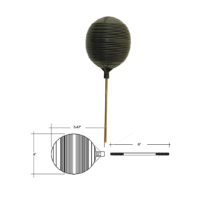 P-B3045 Flotador con varilla metálica para sanitarios  Flotador 5.47″ de largo y 4″ de ancho Brazo 6″ + / – de largo Presión de trabajo 22 psi Temperatura de trabajo 21°C +/- 2°C 5.47″ 6″