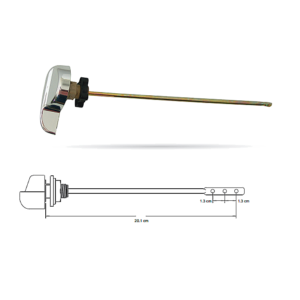 P-B6006 Manivela lateral para sanitarios en los tanques de las tazas de wcManivela ABS + Cromo Brazo Cobre Rosca macho POM Contra tuerca POM Empaque SBR Largo del brazo 20.1 cm