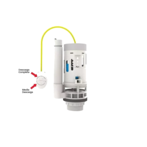 Válvula de Descarga Dual para Sanitario de Dos Piezas con descarga de 50 mm (2″) Cuerpo ABS empaque silicón cable Acero Botón ABS cromado