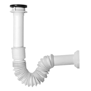 P-B9021 Trampa Corrugada con Contra de 40 mm (1.5″) para Fregadero color blanco con tapa de plástico negra