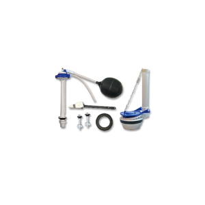 PS-A006 Juego clásico para reparación de sanitarios de tanque 1 Válvula de admisión 1 Válvula 3″ y pera de descarga 1 Manivela para tanque de sanitario cromada 1 Empaque unión tanque / taza 2 Tornillos con tuerca para tanque 1 Flotador