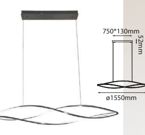 Q98251-GNB QUOR AKI Lampara colgante con pedestal, LED integrado atenuable 3000k, 4000k, 6000k 75w 4500lm CCT acabado color negro revolver y mica difusora de acrílico blanco