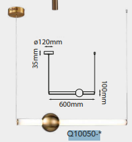 Q10050-GD QUOR CRUZE lampara colgante tubular LED integrado 19w 3000k Luz cálida acabado metal oro GD y cristal