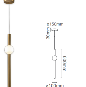 Q10051-GD QUOR CRUZE lampara colgante tubular LED integrado 12w 3000k Luz cálida acabado metal oro GD y cristal