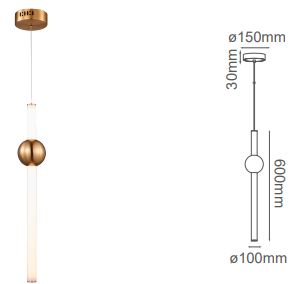 Q10052-GD QUOR CRUZE lampara colgante tubular LED integrado 19w 3000k Luz cálida acabado metal oro GD y cristal