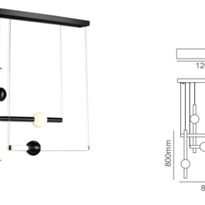 Q10053-BK QUOR CRUZE Lampara con pedestal colgante tubular LED integrada 30w 3000K Luz cálida acabado metal color negro BK y cristal
