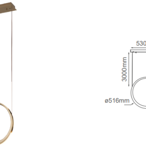 Q10311-GDA QUOR CHELSEA Lampara colgante LED integrado 7w 3000k Luz cálida, acabado aluminio color oro antiguo GDA y Acrílico