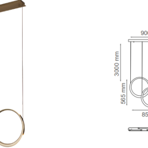 Q10313-GDA QUOR CHELSEA Lampara colgante LED integrado 21w 3000k Luz cálida, acabado aluminio color oro antiguo GDA y Acrílico
