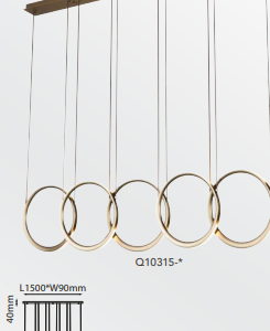 Q10315-GDA QUOR CHELSEA Lampara colgante LED integrado 35w 3000k Luz cálida, acabado aluminio color oro antiguo GDA y Acrílico