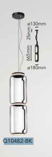 Q10482-BK QUOR MARTINI Lampara colgante LED integrada 20w 3000K Luz cálida acabado negro BK y crista
