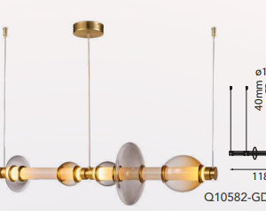 Q10582-GD QUOR BOMBAI Lampara colgante Horizontal LED integrada 15w 3000k Luz cálida Acabado hierro color oro GD y cristal (copia)
