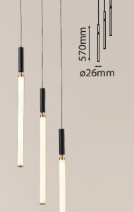Q20023-BG QUOR ASTOR Lampara colgante 3LED integrada 15w 3000k luz cálida acabado oro cepillado BG y Policarbonato PC