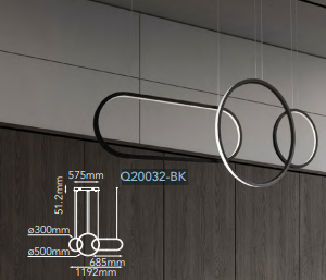 Q20032-BK QUOR MAVRE Lampara colgante LED integrado 50w 3000k Luz cálida acabado negro BK y acrílico