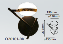 Q20101-BK QUOR KAFKA Luminaria de muro 1LED integrada 6w 2700k Luz cálida acabado metal color negro BK y acrílico
