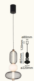 Q26017-BKGD QUOR CAIRO Lampara colgante LED integrado 13w 3000k Luz Cálida color negro y oro BKGD con acrílico