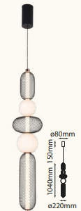 Q26018-BKGD QUOR CAIRO Lampara colgante LED integrado 28w 3000k Luz Cálida color negro y oro BKGD con acrílico