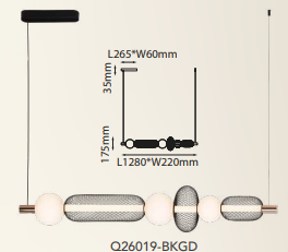 Q26019-BKGD QUOR CAIRO Lampara colgante Horizontal LED integrado 29w 3000k Luz Cálida color negro y oro BKGD con acrílico