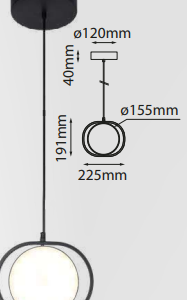 Q27243-BK QUOR BERLIN Lampara colgante LED integrado 12w 3000k luz cálida acabado acero color negro y acrílico blanco
