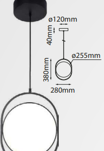 Q27245-BK QUOR BERLIN Lampara colgante LED integrado 22w 3000k luz cálida acabado acero color negro y acrílico blanco
