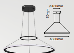 Q28331-BC QUOR KREIS Lampara colgante tipo anillo LED integrado atenuable 300k, 4000k, 6000, 32w acabado negro cromo BC y acrílico