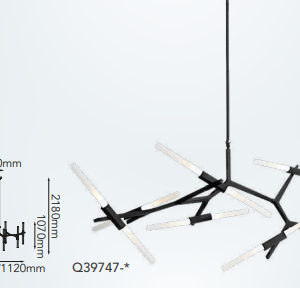 Q39747-BK QUOR MILAN Lampara colgante 14LED integrado 56w 3000k Luz cálida acabado negro BK y cristal