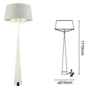 Q47074-WH QUOR ATER Lampara de piso (foco no integrado) acabado metal color blanco WH con pantalla plateado en interior y tela
