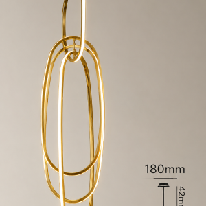 Q50216-GD QUOR ASCOT Lampara colgante vertical LED integrada atenuable 80w 3000k, 4000k, 6000k acabado oro GD y mica difusora acrílico blanco