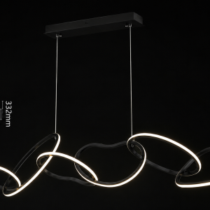 Q50236-BC QUOR ASCOT Lampara colgante horizontal LED integrada atenuable 90w 3000k, 4000k, 6000k acabado metal color negro cromo BC y mica difusora acrílico blanco