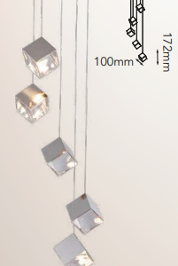 Q50705-CH QUOR KUBRICK Lampara colgante 5LED integrado atenuable 3000k, 4000k, 6000k, 20w acabado cromo CH y cristal
