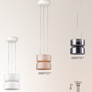 Q50712-WH,AM,SM QUOR DUBLIN Lampara colgante 2LED integrado 6w 3000k Luz cálida acabado Blanco WH, Ámbar AM, Humo SM y cristal