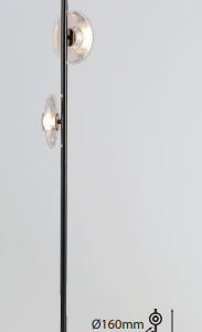 Q61023-BKGD QUOR CAMELOT Luminario de piso 3LED integrada dimeable 15w 3000k Luz cálida color negro y oro BKGD con cristal