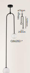Q86282-BK QUOR DAISY Lampara de techo (foco no incluido) acabado metal negro BK y cristal