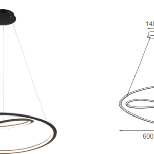 Q88266-BK QUOR ALINA  Lampara colgante con pedestal LED integrada 30w 3000k luz cálida acabado metal color negro BK y mica difusora acrílico blanco