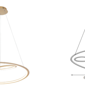 Q88266-BSS QUOR ALINA Lampara colgante con pedestal LED integrada 30w 3000k luz cálida acabado latón y mica difusora acrílico blanco