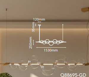Q88695-GD QUOR DANTE Lampara colgante horizontal LED integrado 12w 3000k Luz cálida acabado oro GD y cristal