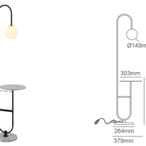 Q89260-BK QUOR DAISY Lampara de piso (foco no incluido) acabado metal negro BK y cristal