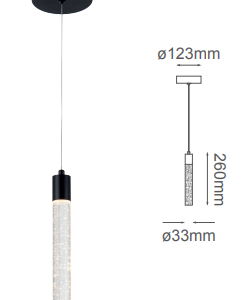 Q90101-BK QUOR MANHATTAN Lampara colgante LED integrado atenuable 300k, 4000k, 6000k 6w acabado negro BK y cristal