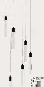 Q90106-BK QUOR MANHATTAN Lampara colgante 6LED integrado atenuable 300k, 4000k, 6000k 36w acabado negro BK y cristal