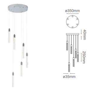 Q90106-CH QUOR MANHATTAN Lampara colgante 6LED integrado atenuable 300k, 4000k, 6000k 36w acabado cromo CH y cristal