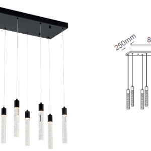 Q90110-BK QUOR MANHATTAN Lampara colgante 10LED integrado atenuable 300k, 4000k, 6000k 49w acabado negro BK y cristal