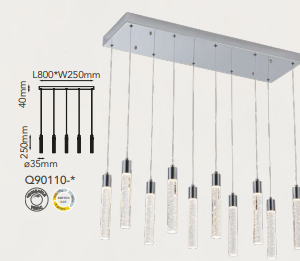 Q90110-CH QUOR MANHATTAN Lampara colgante 10LED integrado atenuable 300k, 4000k, 6000k 49w acabado cromo CH y cristal