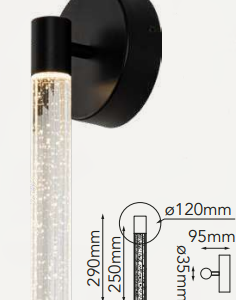 Q90111-BK QUOR MANHATTAN Luminario de muro LED integrado atenuable 300k, 4000k, 6000k 6w acabado negro BK y cristal