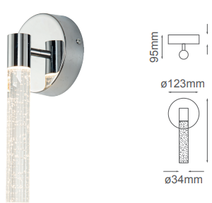Q90111-CH QUOR MANHATTAN Luminario de muro LED integrado atenuable 300k, 4000k, 6000k 6w acabado cromo CH y cristal