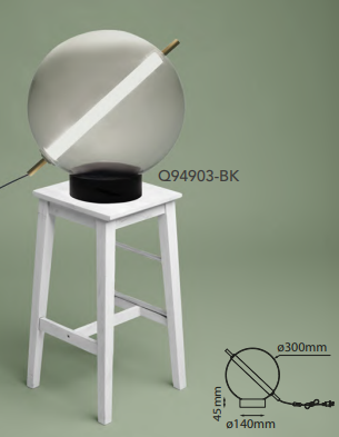 Q94903-BK QUOR EISA Luminaria de mesa LED integrado 7w 3000k Luz cálida acabado metal negro BK y cristal