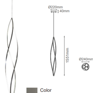 Q98252-GNB QUOR AKI Lampara colgante vertical LED integrado atenuable 75w 3000k, 4000k, 6000k CCT acabado negro revolver GNB y mica difusora acrílico blanco