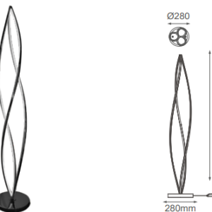 Q98253-GNB QUOR AKI Luminaria de piso LED integrado atenuable 60w 3000k, 4000k, 6000k acabado negro revolver GNB y mica difusora acrílica blanco